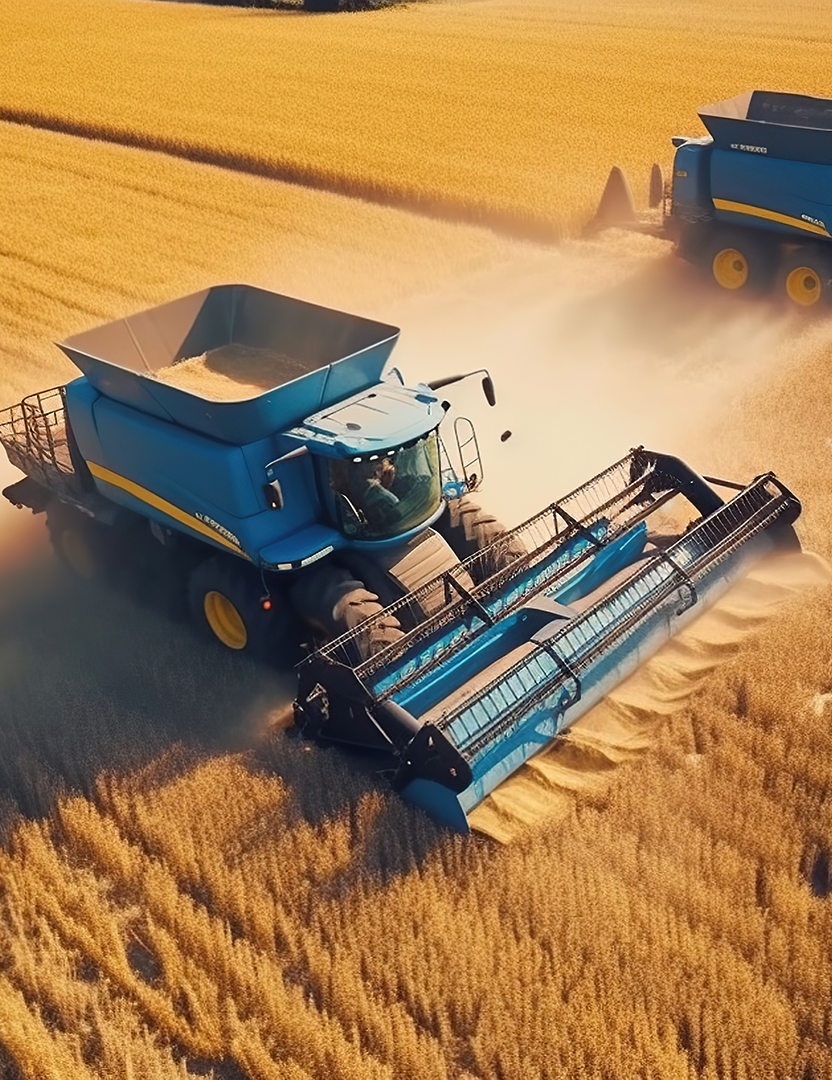 Combine harvester harvesting wheat field AI generated image